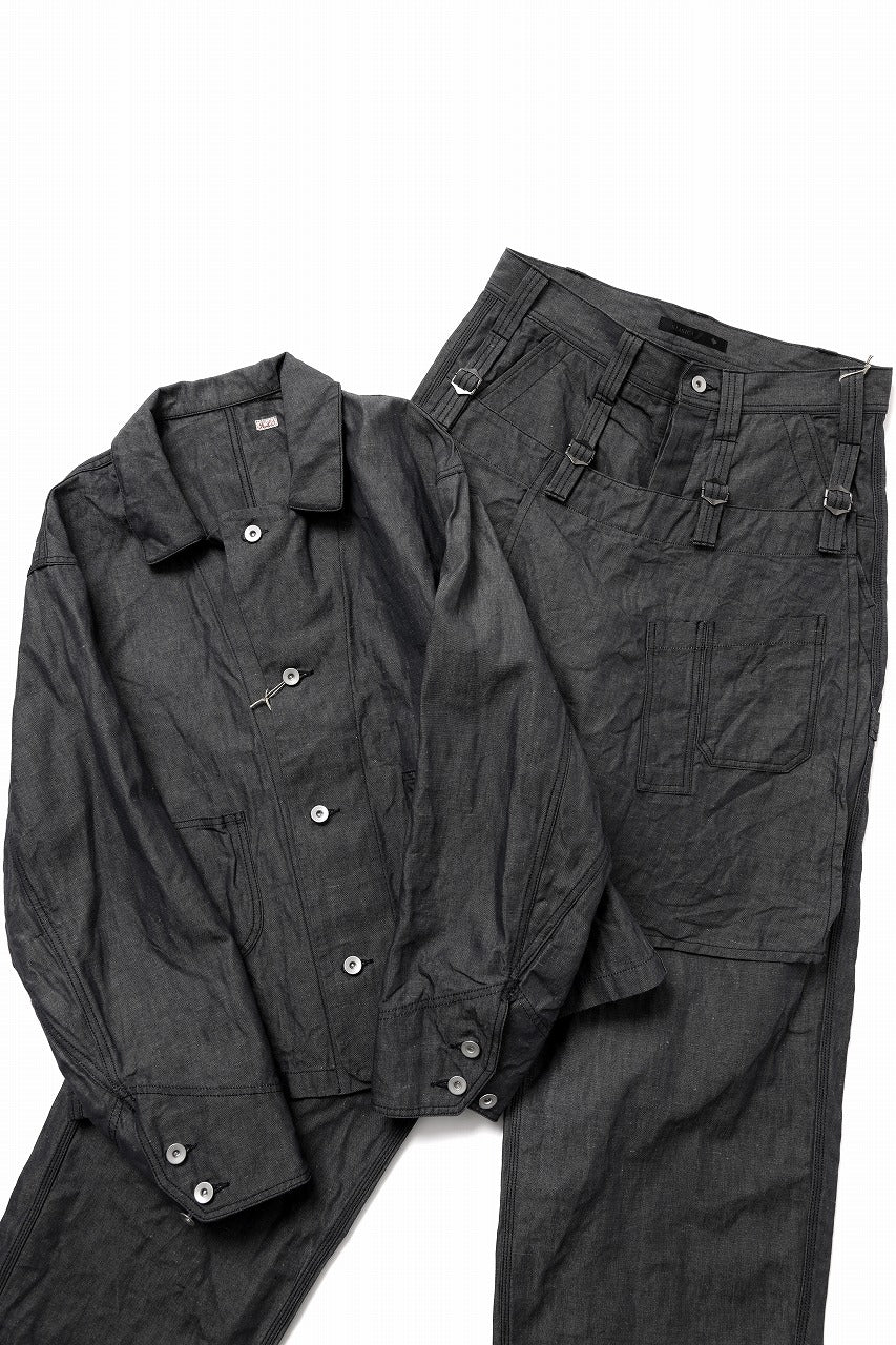 KLASICA "ROCKWELL" LOW CLOTCH APRON WORKER PANTS / 9.7oz COTTON x LINEN CHAMBRAY (GRAY DENIM) - Image 20