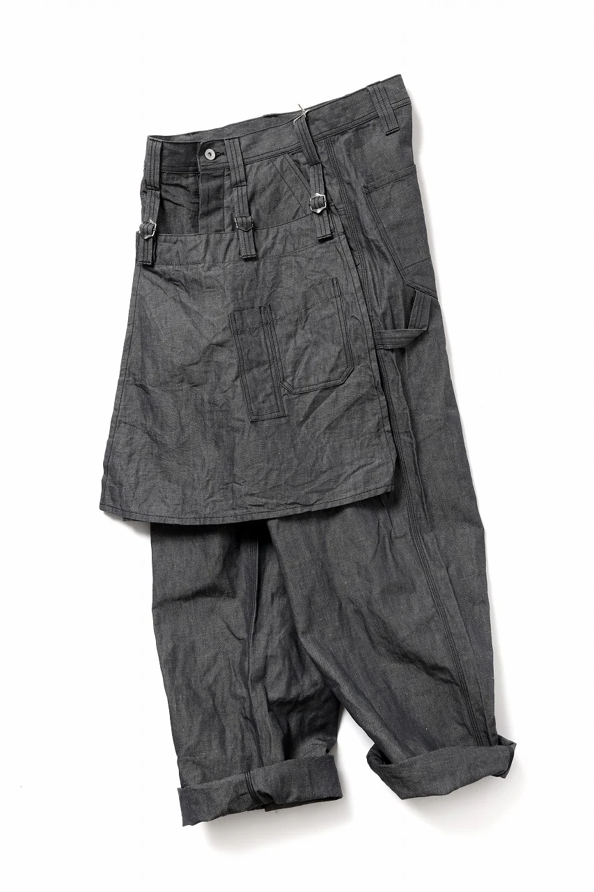 KLASICA "ROCKWELL" LOW CLOTCH APRON WORKER PANTS / 9.7oz COTTON x LINEN CHAMBRAY (GRAY DENIM) - Image 3