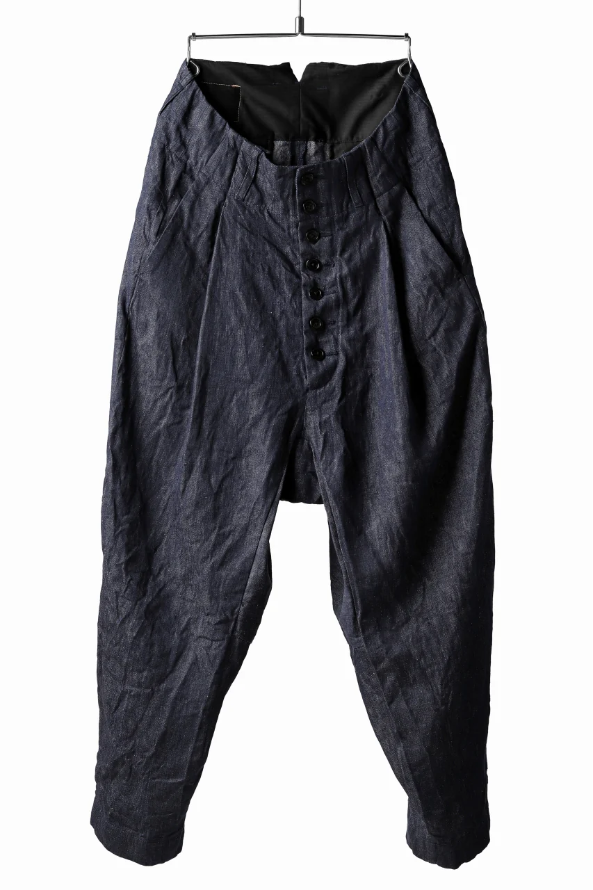 KLASICA SABRON WIDE TAPERED TROUSERS / DEEP DYED LINEN DENIM (NAVY)