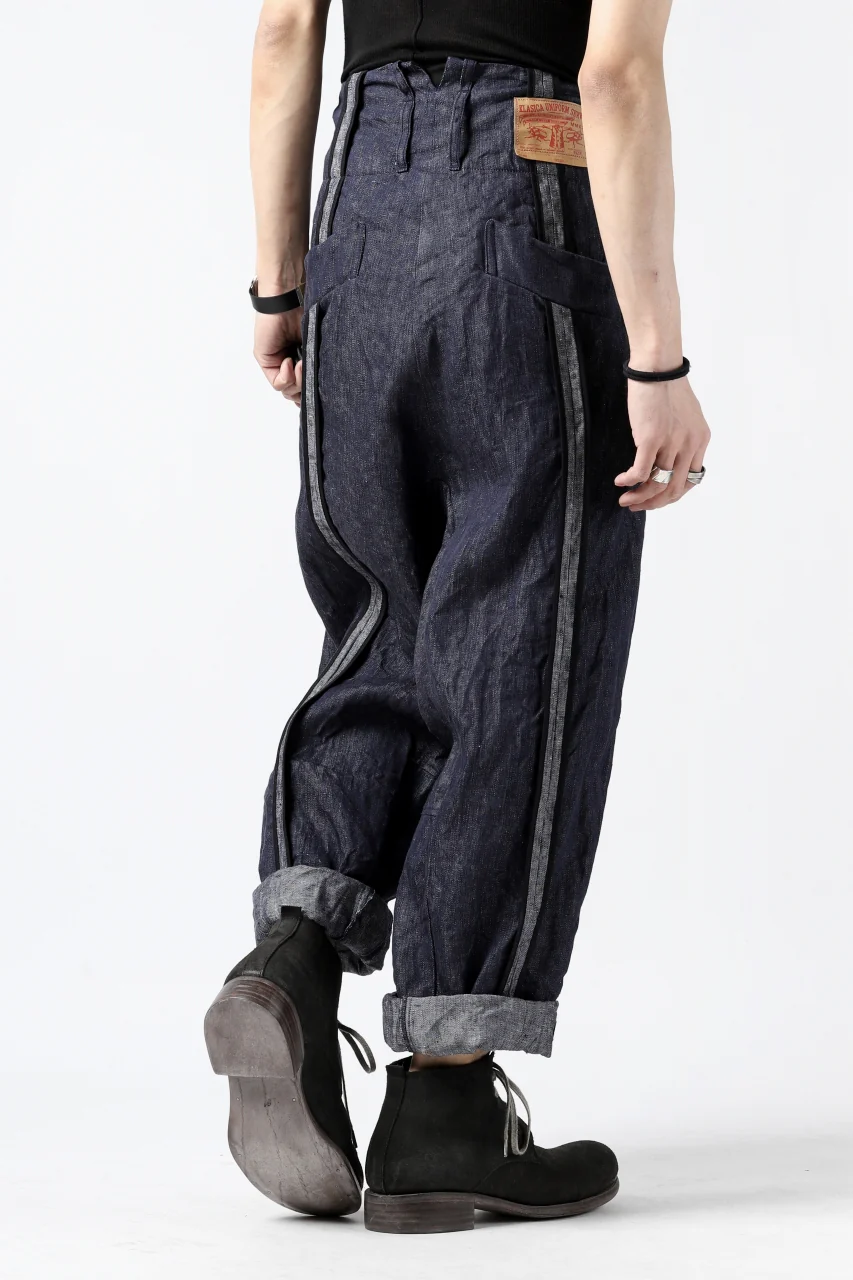 KLASICA SABRON WIDE TAPERED TROUSERS / DEEP DYED LINEN DENIM (NAVY) - Image 10