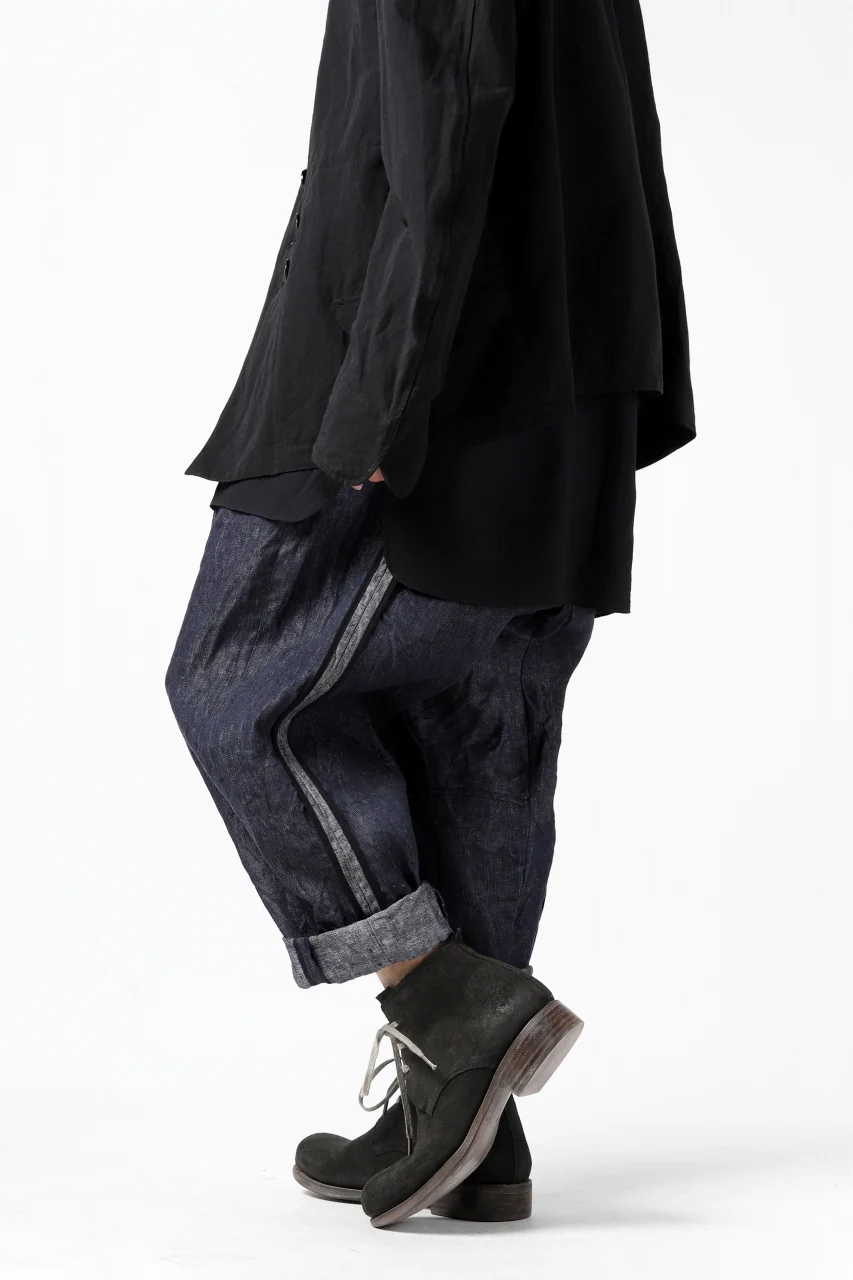 KLASICA SABRON WIDE TAPERED TROUSERS / DEEP DYED LINEN DENIM (NAVY) - Image 13