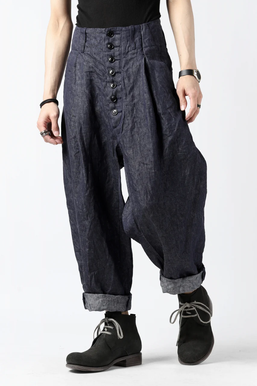 KLASICA SABRON WIDE TAPERED TROUSERS / DEEP DYED LINEN DENIM (NAVY) - Image 3