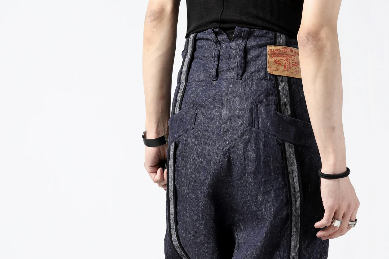 KLASICA SABRON WIDE TAPERED TROUSERS / DEEP DYED LINEN DENIM (NAVY) - Image 34