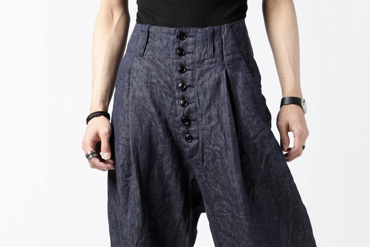 KLASICA SABRON WIDE TAPERED TROUSERS / DEEP DYED LINEN DENIM (NAVY) - Image 36