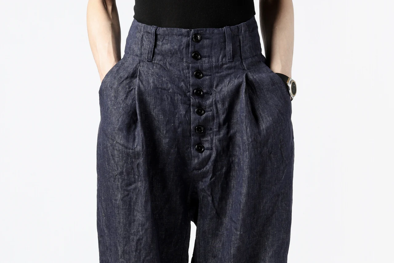 KLASICA SABRON WIDE TAPERED TROUSERS / DEEP DYED LINEN DENIM (NAVY) - Image 37