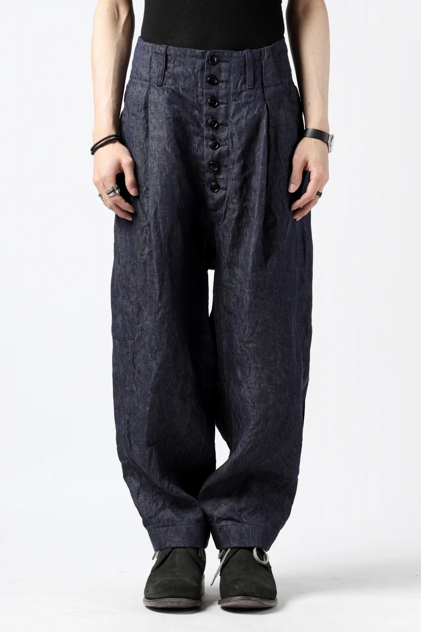 KLASICA SABRON WIDE TAPERED TROUSERS / DEEP DYED LINEN DENIM (NAVY) - Image 6