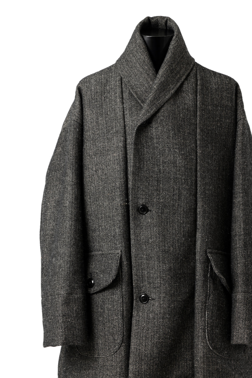 KLASICA SAULT FOLK DOUBLE BREASTED OVER COAT / CLASSIC HERRING BONE (BLACK) - Image 12