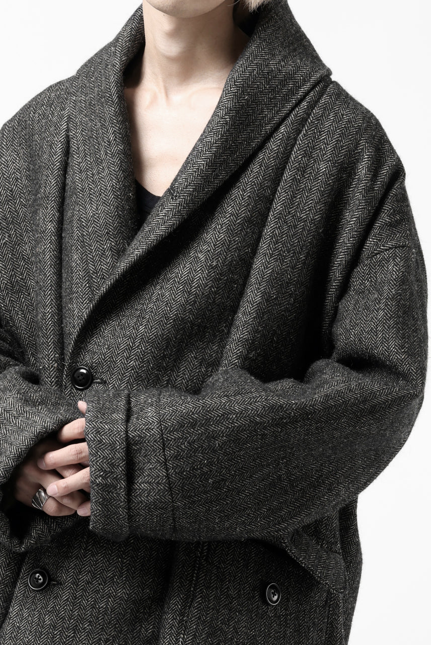 KLASICA SAULT FOLK DOUBLE BREASTED OVER COAT / CLASSIC HERRING BONE (BLACK) - Image 39