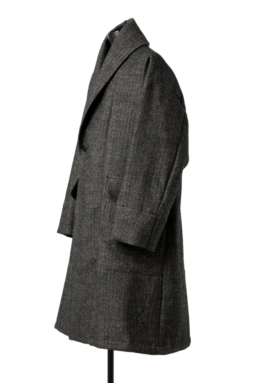 KLASICA SAULT FOLK DOUBLE BREASTED OVER COAT / CLASSIC HERRING BONE (BLACK) - Image 5