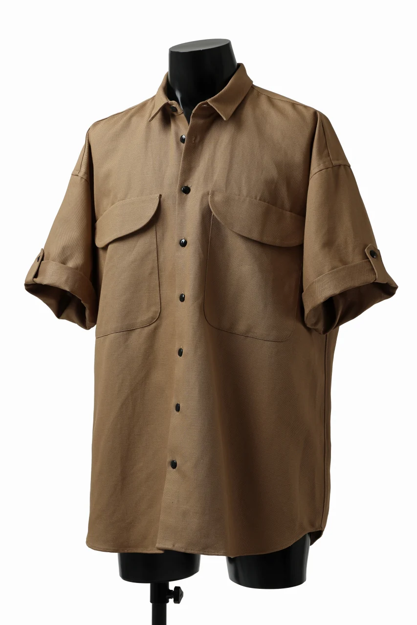 KLASICA SH-034 LOOSE FIT ROLL UP HALF SLEEVE SHIRT / C/L HIGH RISE TWILL (AMBER) - Image 2