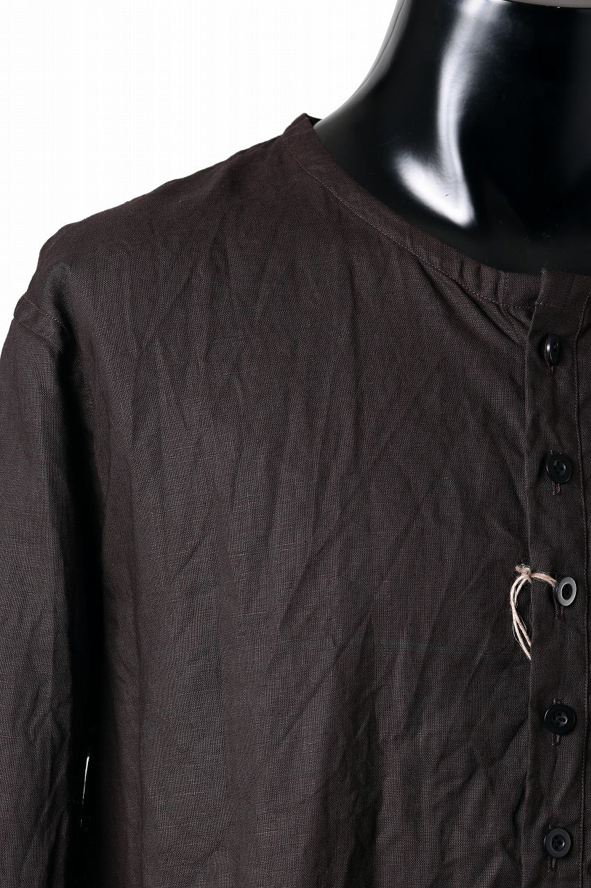 KLASICA "SH-044" SPLIT RAGLAN COLLAR LESS SHIRTS / BENGARA & SUMI COATED LINEN (BENGARA) - Image 10