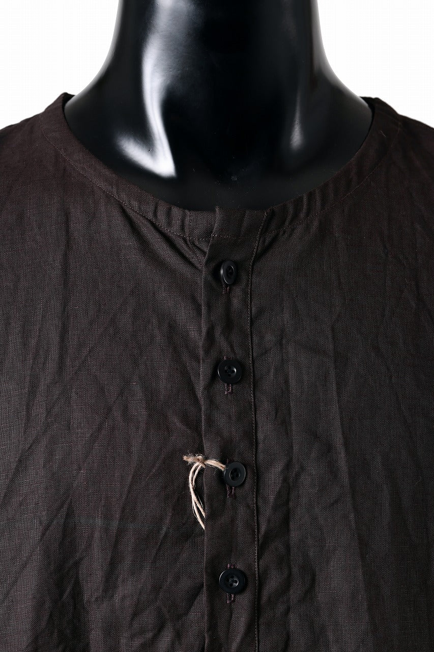 KLASICA "SH-044" SPLIT RAGLAN COLLAR LESS SHIRTS / BENGARA & SUMI COATED LINEN (BENGARA) - Image 11