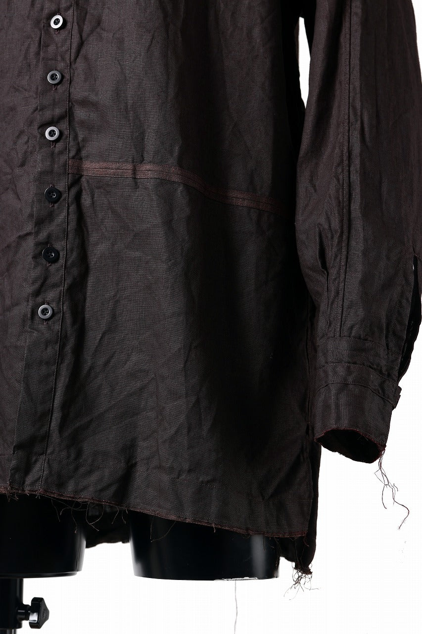 KLASICA "SH-044" SPLIT RAGLAN COLLAR LESS SHIRTS / BENGARA & SUMI COATED LINEN (BENGARA) - Image 12