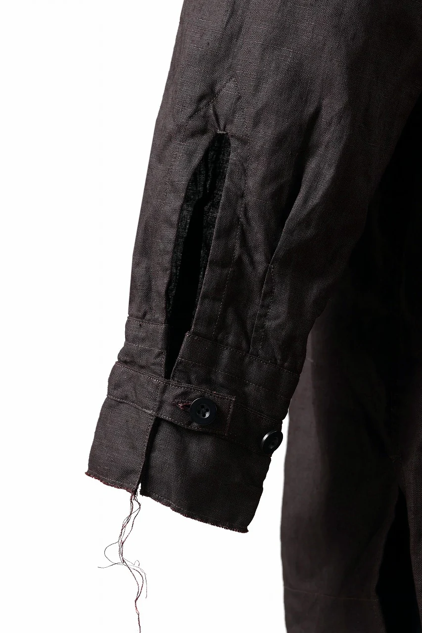 KLASICA "SH-044" SPLIT RAGLAN COLLAR LESS SHIRTS / BENGARA & SUMI COATED LINEN (BENGARA) - Image 13