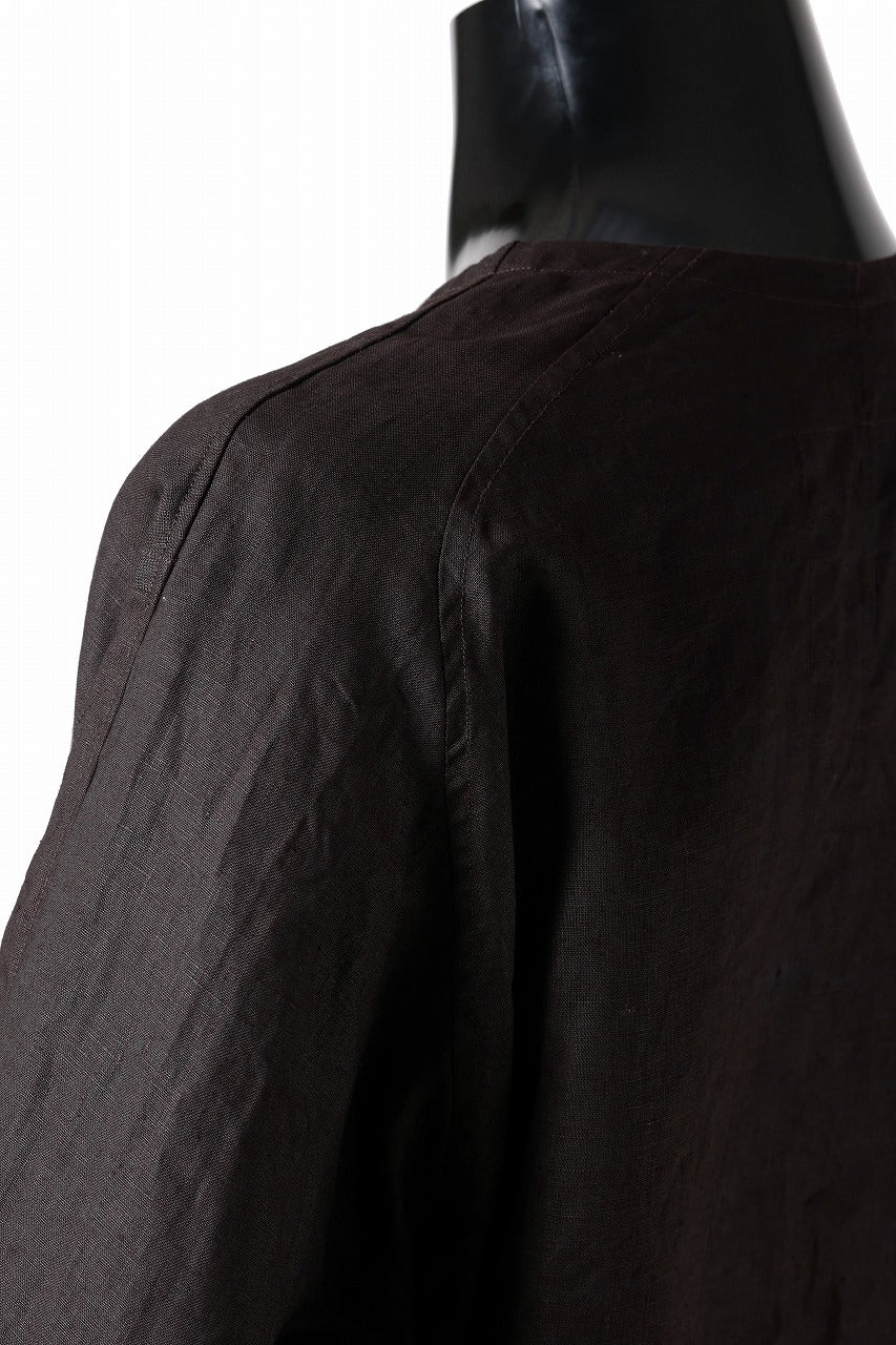 KLASICA "SH-044" SPLIT RAGLAN COLLAR LESS SHIRTS / BENGARA & SUMI COATED LINEN (BENGARA) - Image 14