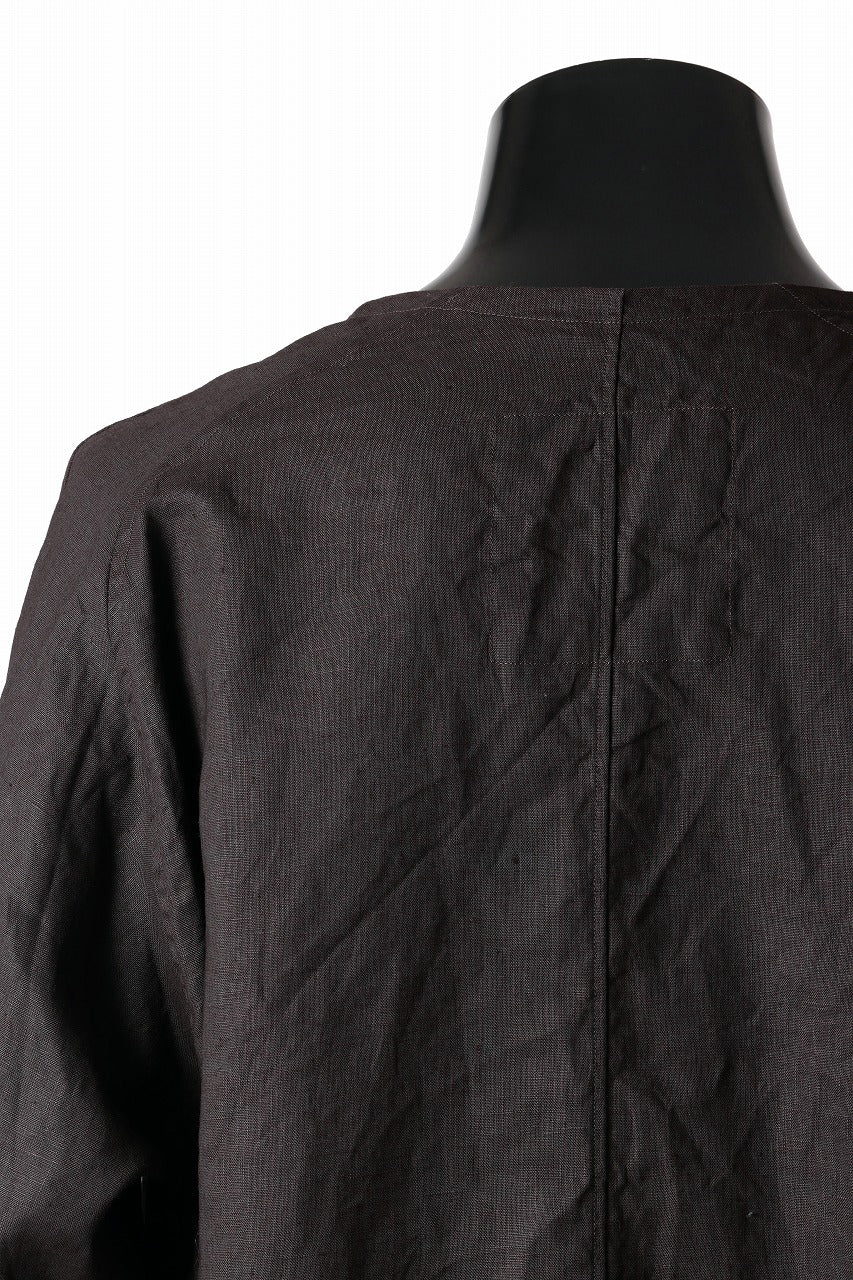 KLASICA "SH-044" SPLIT RAGLAN COLLAR LESS SHIRTS / BENGARA & SUMI COATED LINEN (BENGARA) - Image 15