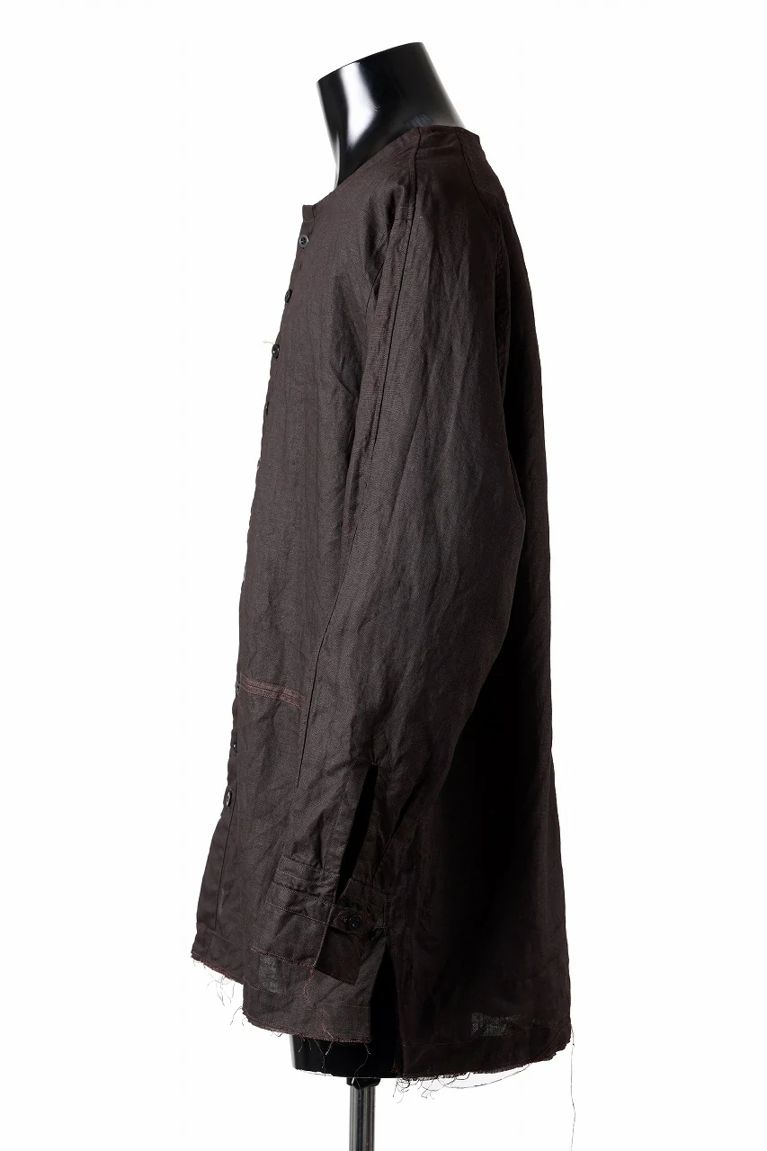 KLASICA "SH-044" SPLIT RAGLAN COLLAR LESS SHIRTS / BENGARA & SUMI COATED LINEN (BENGARA) - Image 6