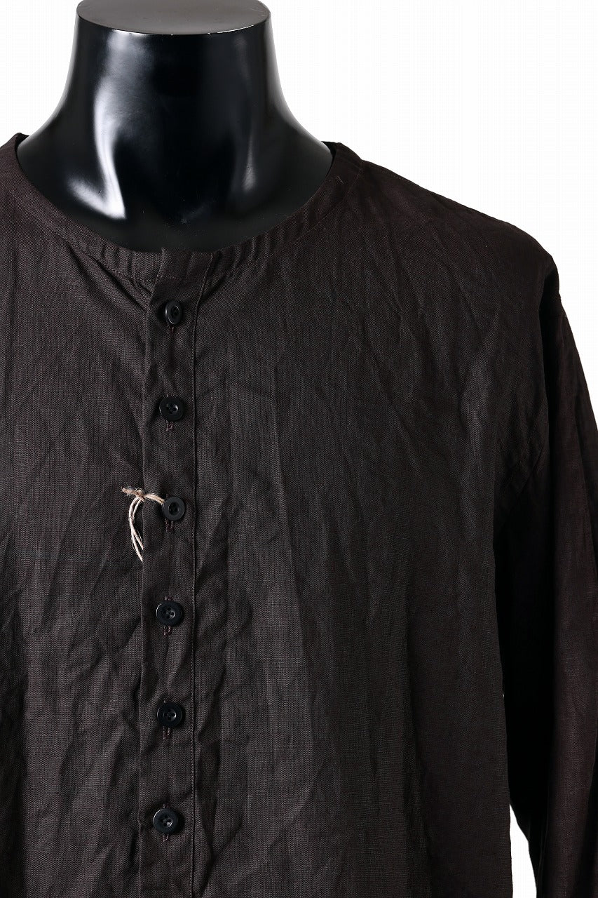 KLASICA "SH-044" SPLIT RAGLAN COLLAR LESS SHIRTS / BENGARA & SUMI COATED LINEN (BENGARA) - Image 8