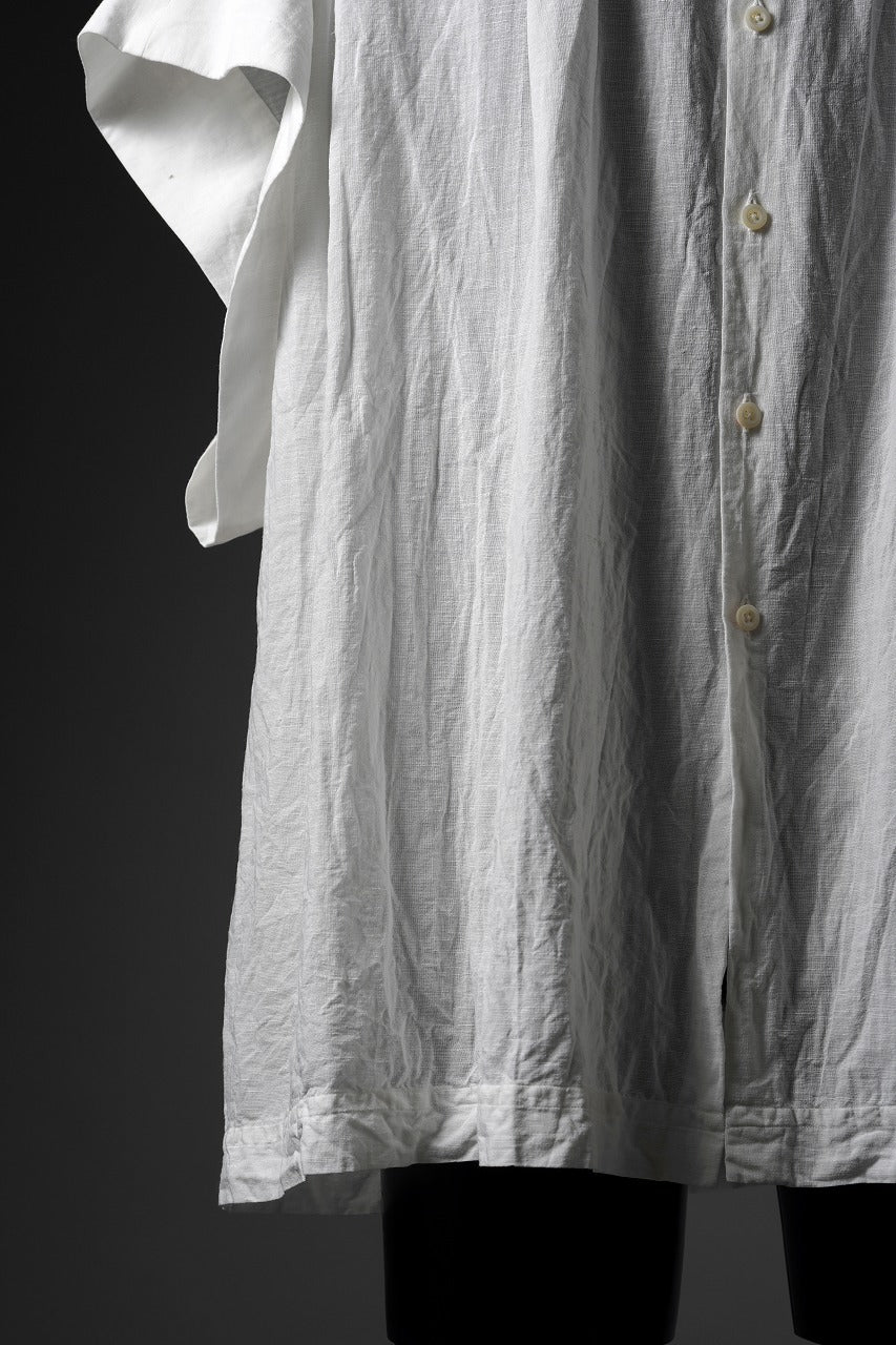 KLASICA "SH-046" KIMONO SLEEVE SQUARE SHIRTS / TRANSLUCENT VINTAGE FACE WEAVE (WHITE) - Image 3