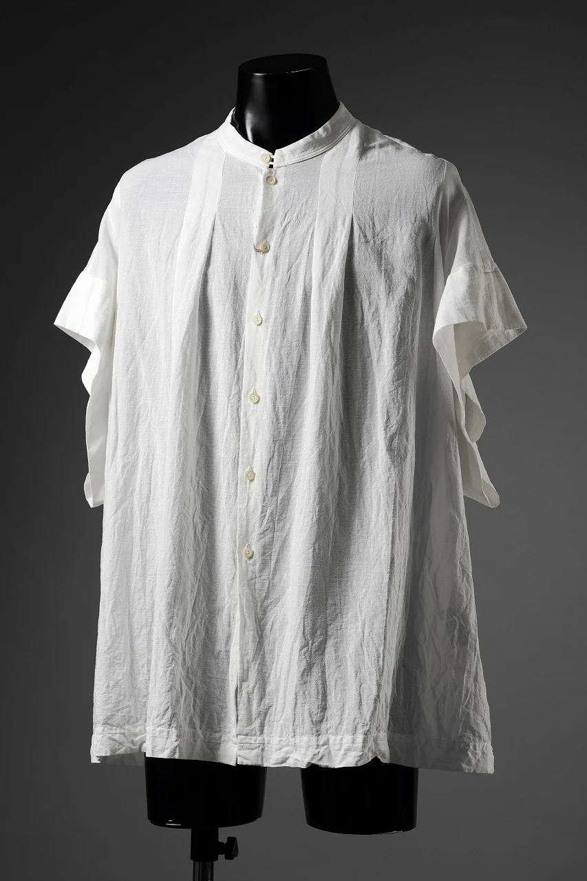 KLASICA "SH-046" KIMONO SLEEVE SQUARE SHIRTS / TRANSLUCENT VINTAGE FACE WEAVE (WHITE) - Image 4