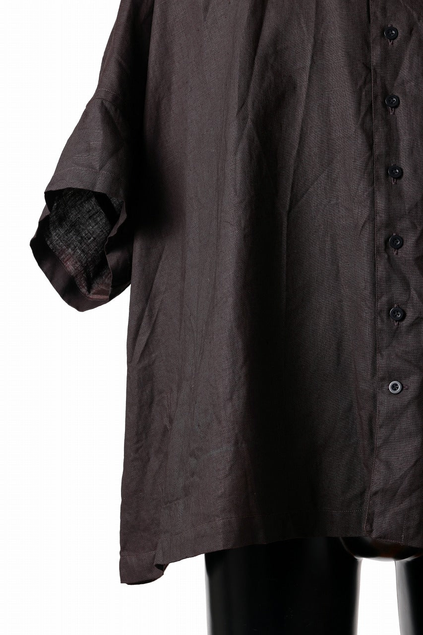 KLASICA "SH-047" EXTRA DROPPED 1/2 SLEEVE SHIRTS / BENGARA & SUMI COATED LINEN (BENGARA) - Image 10