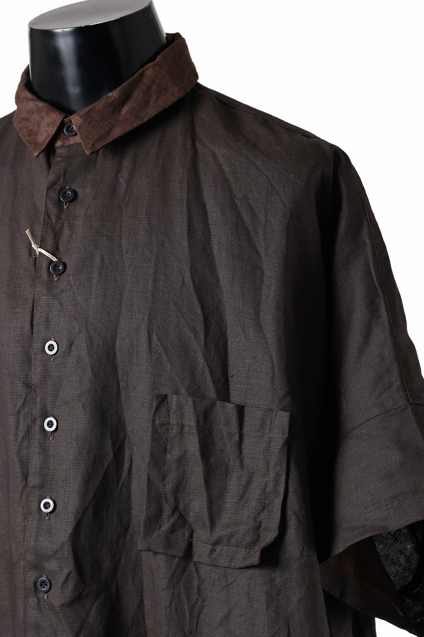KLASICA "SH-047" EXTRA DROPPED 1/2 SLEEVE SHIRTS / BENGARA & SUMI COATED LINEN (BENGARA) - Image 11