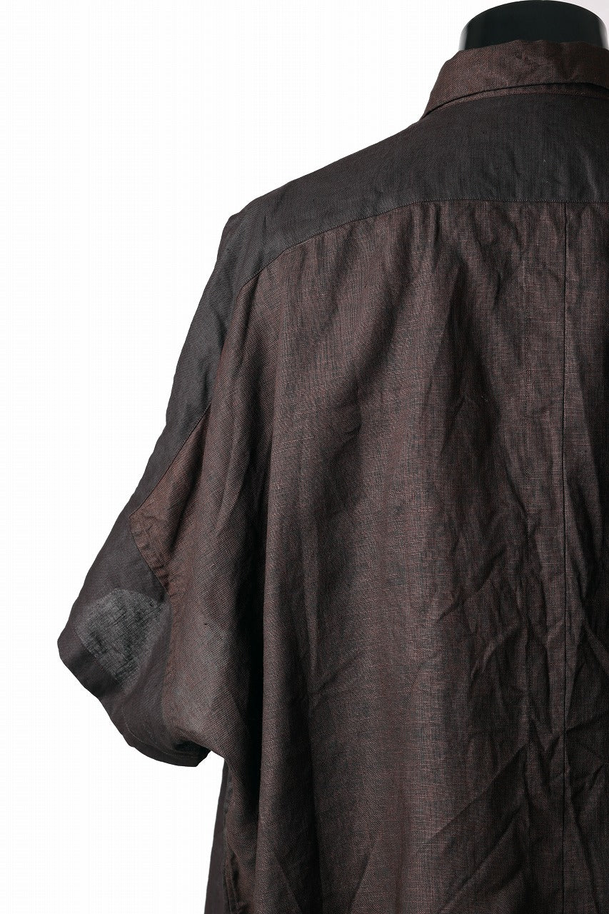 KLASICA "SH-047" EXTRA DROPPED 1/2 SLEEVE SHIRTS / BENGARA & SUMI COATED LINEN (BENGARA) - Image 12