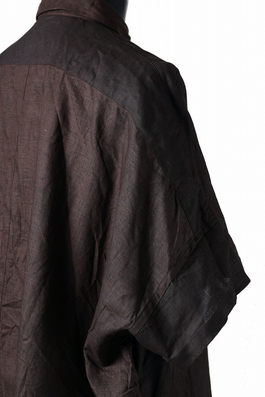 KLASICA "SH-047" EXTRA DROPPED 1/2 SLEEVE SHIRTS / BENGARA & SUMI COATED LINEN (BENGARA) - Image 13