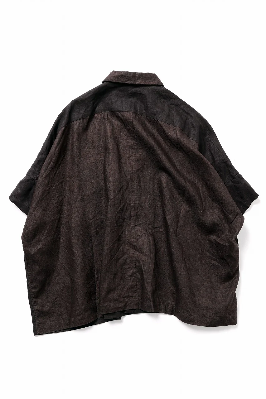 KLASICA "SH-047" EXTRA DROPPED 1/2 SLEEVE SHIRTS / BENGARA & SUMI COATED LINEN (BENGARA) - Image 2