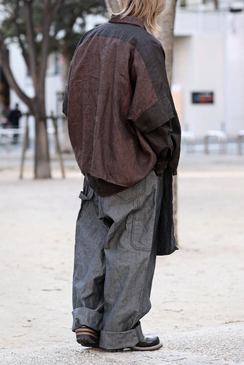 KLASICA "SH-047" EXTRA DROPPED 1/2 SLEEVE SHIRTS / BENGARA & SUMI COATED LINEN (BENGARA) - Image 20