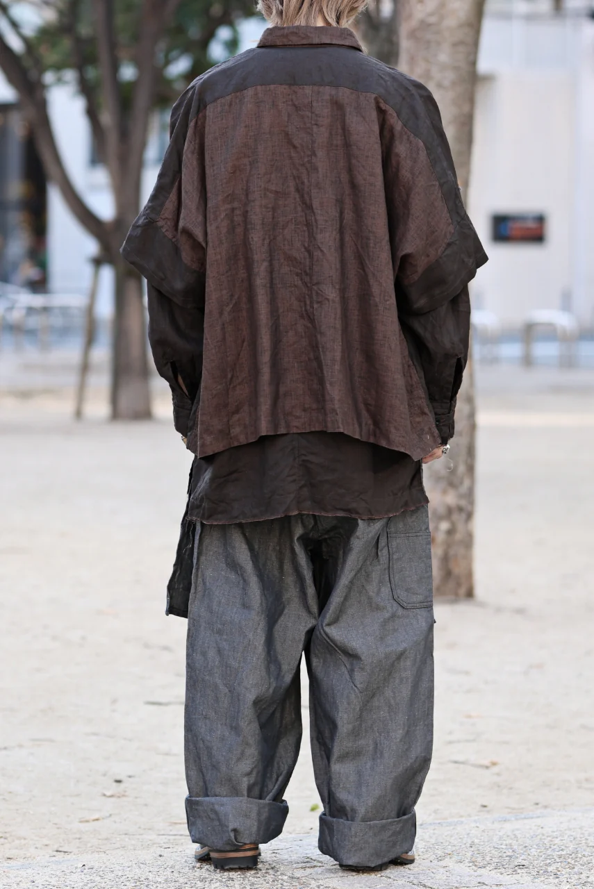 KLASICA "SH-047" EXTRA DROPPED 1/2 SLEEVE SHIRTS / BENGARA & SUMI COATED LINEN (BENGARA) - Image 21