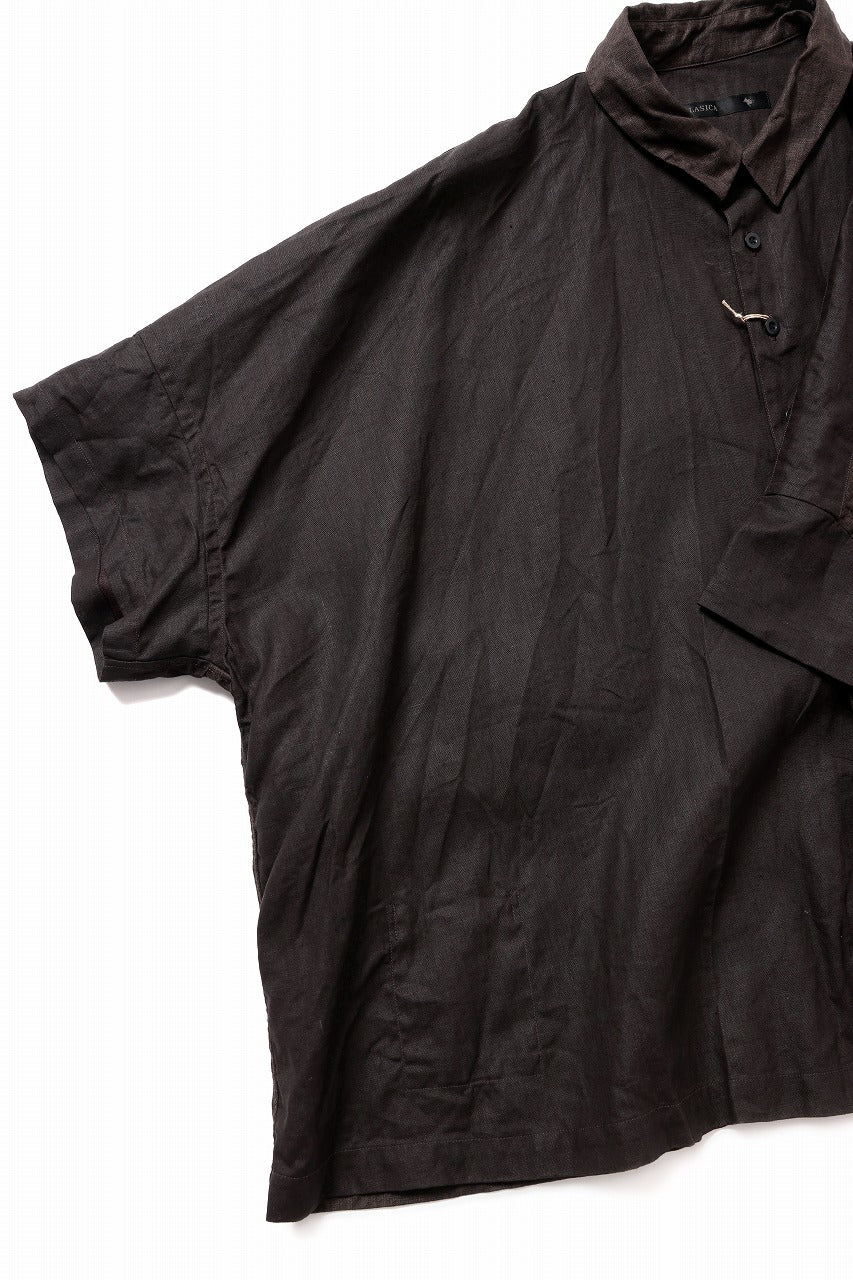 KLASICA "SH-047" EXTRA DROPPED 1/2 SLEEVE SHIRTS / BENGARA & SUMI COATED LINEN (BENGARA) - Image 3