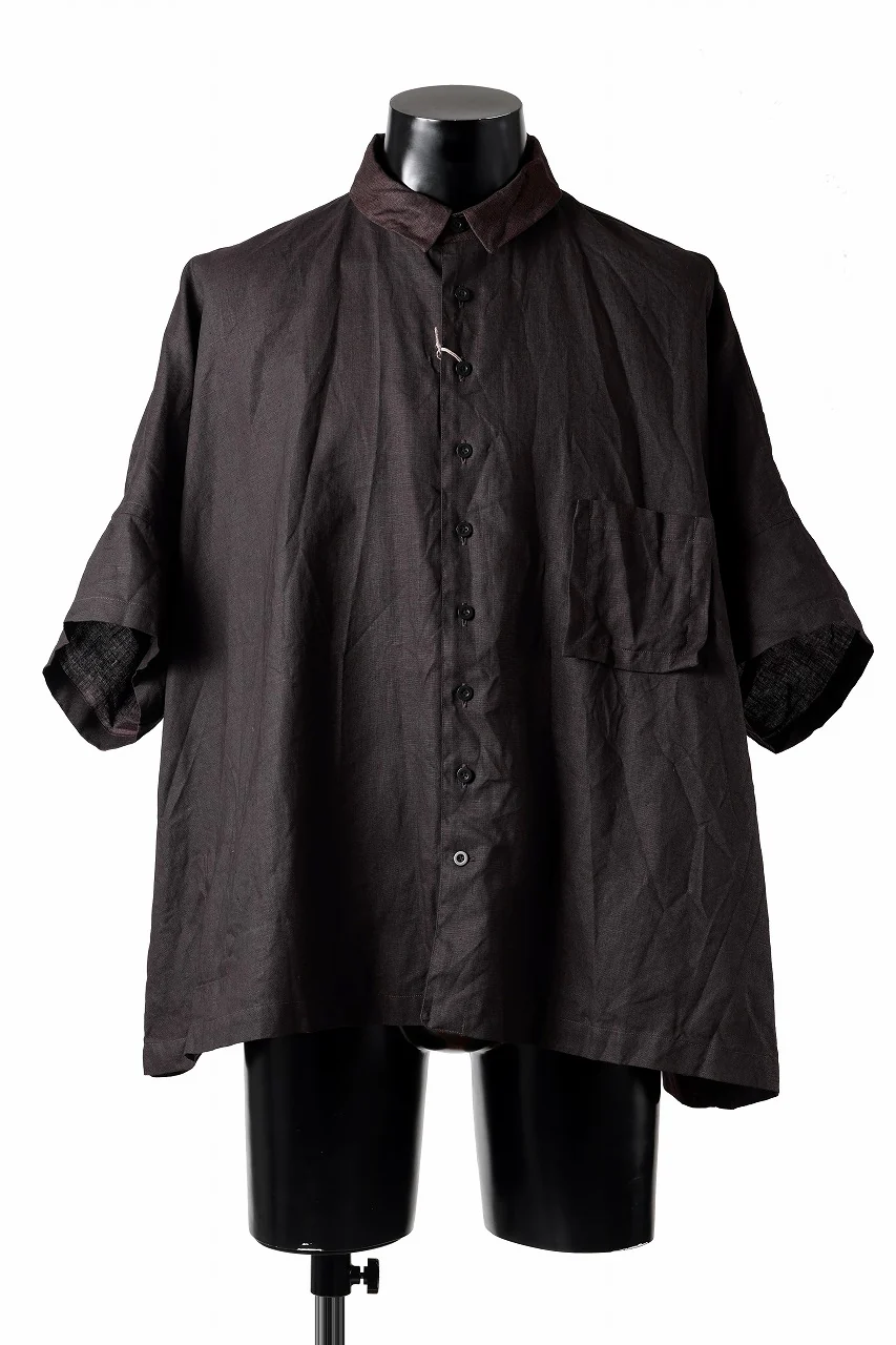KLASICA "SH-047" EXTRA DROPPED 1/2 SLEEVE SHIRTS / BENGARA & SUMI COATED LINEN (BENGARA) - Image 4