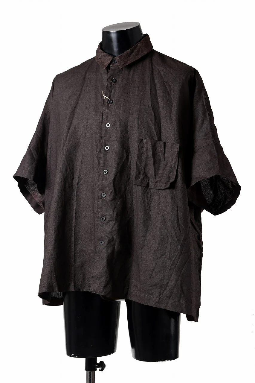KLASICA "SH-047" EXTRA DROPPED 1/2 SLEEVE SHIRTS / BENGARA & SUMI COATED LINEN (BENGARA) - Image 5