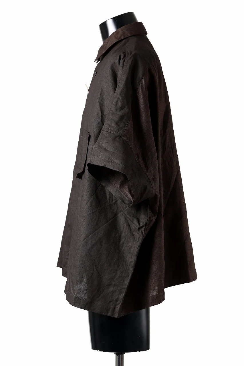 KLASICA "SH-047" EXTRA DROPPED 1/2 SLEEVE SHIRTS / BENGARA & SUMI COATED LINEN (BENGARA) - Image 6