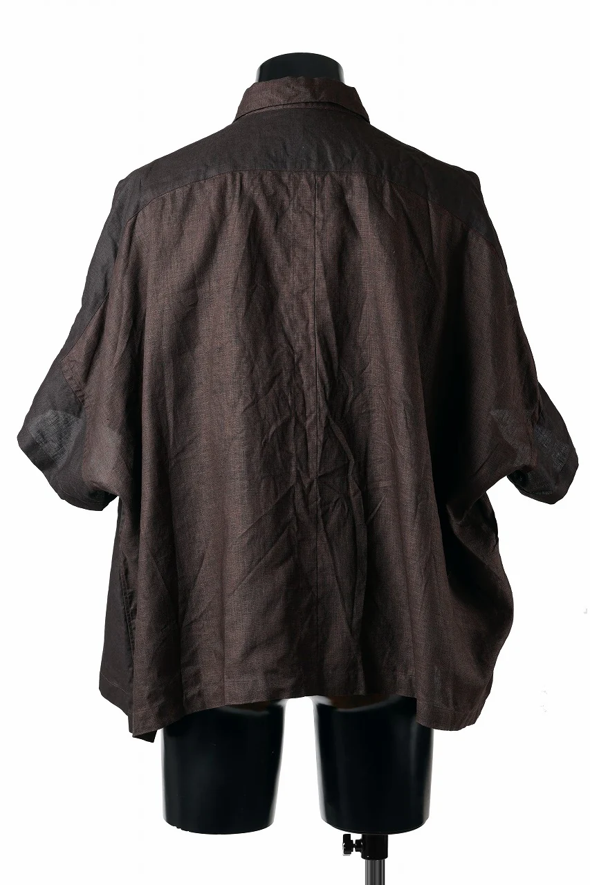 KLASICA "SH-047" EXTRA DROPPED 1/2 SLEEVE SHIRTS / BENGARA & SUMI COATED LINEN (BENGARA) - Image 7