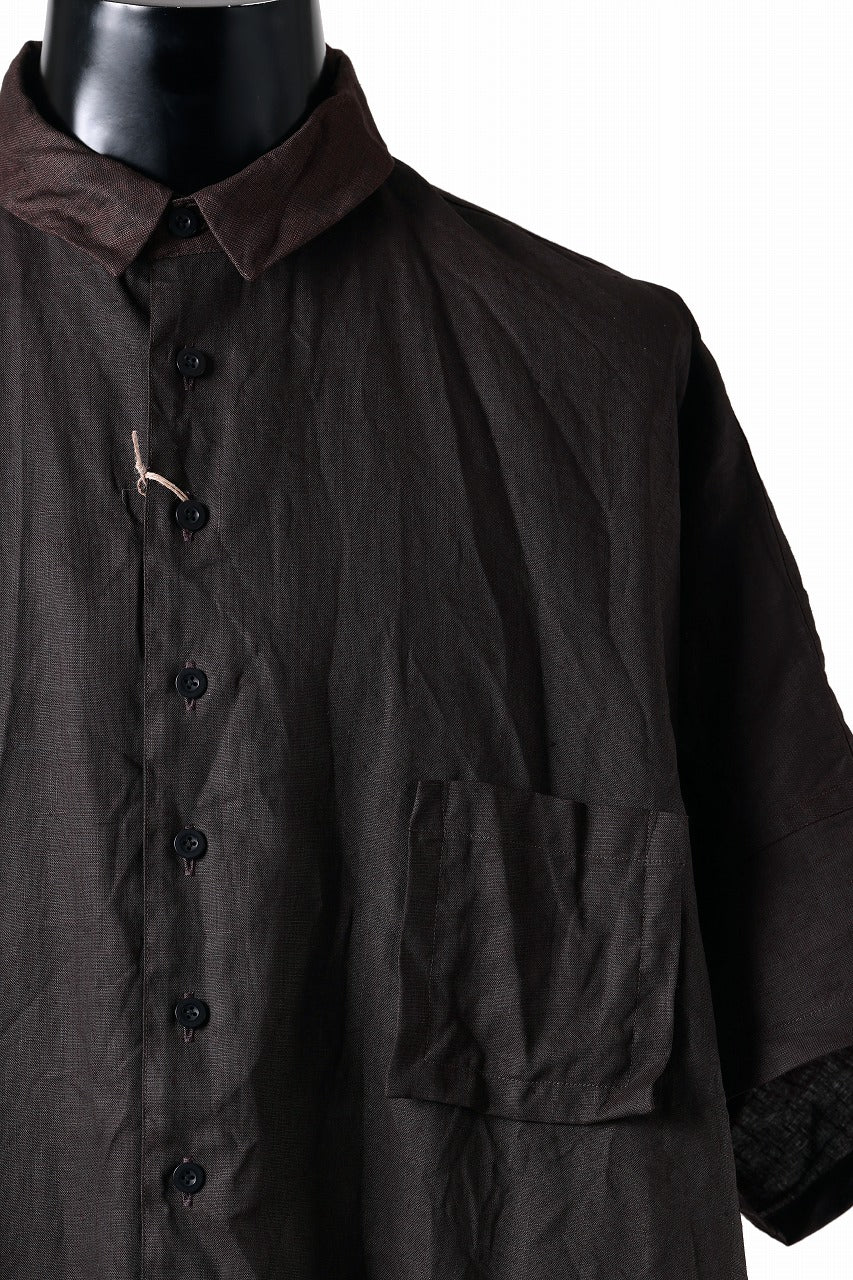 KLASICA "SH-047" EXTRA DROPPED 1/2 SLEEVE SHIRTS / BENGARA & SUMI COATED LINEN (BENGARA) - Image 8