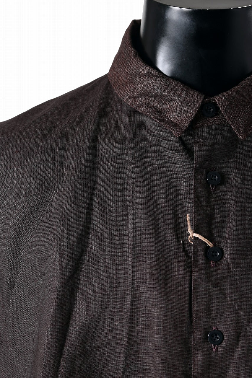KLASICA "SH-047" EXTRA DROPPED 1/2 SLEEVE SHIRTS / BENGARA & SUMI COATED LINEN (BENGARA) - Image 9