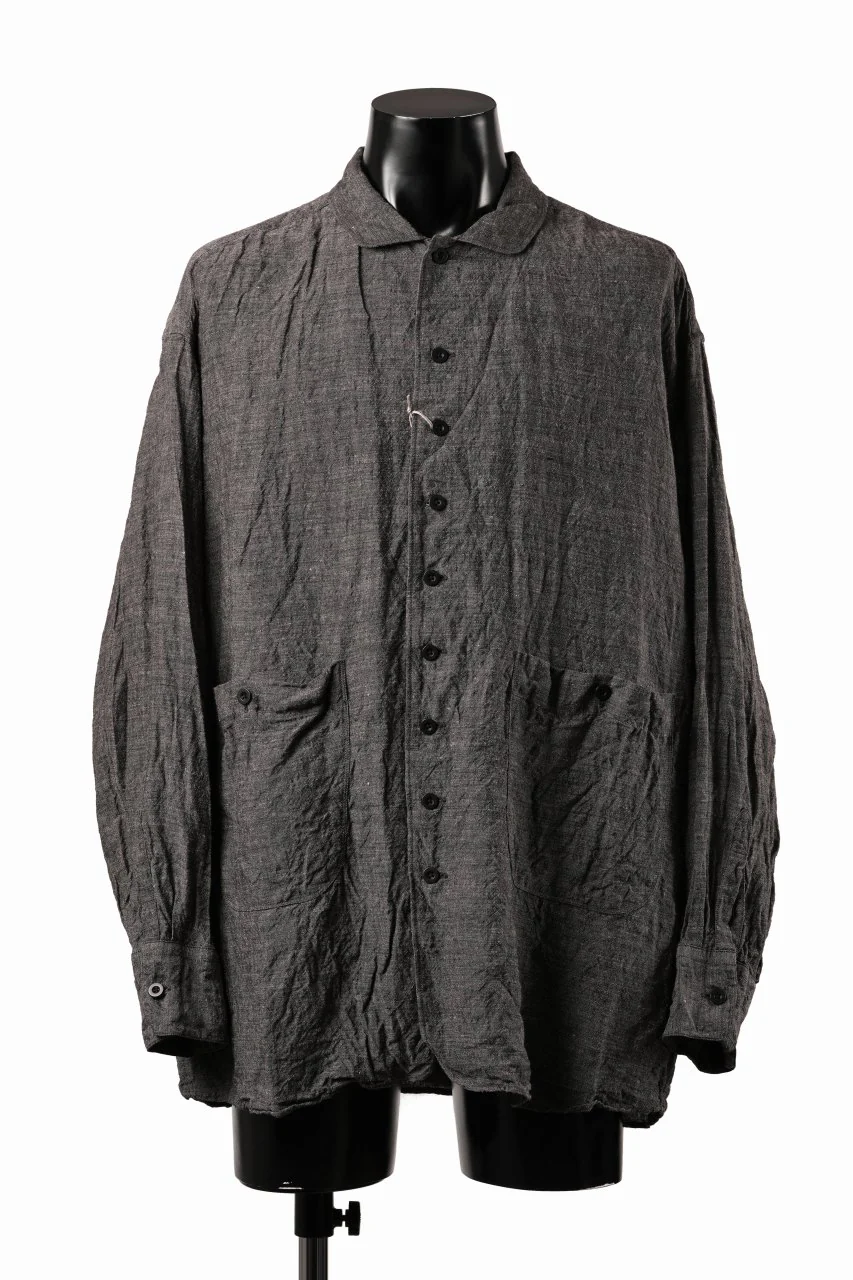 KLASICA "SH-051" BACK FLAP SHIRTS with BIG POCKETS / ANCIENT COLORED LINEN CHAMBRAY (BROWN)