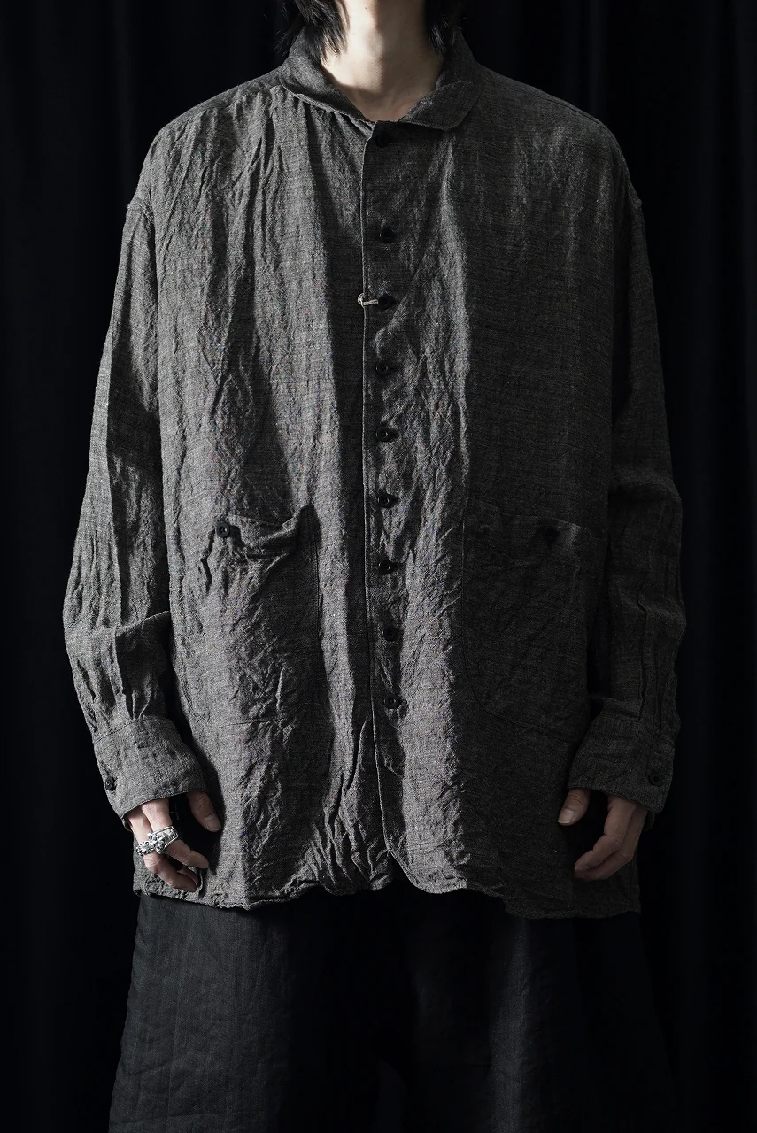 KLASICA "SH-051" BACK FLAP SHIRTS with BIG POCKETS / ANCIENT COLORED LINEN CHAMBRAY (BROWN) - Image 8