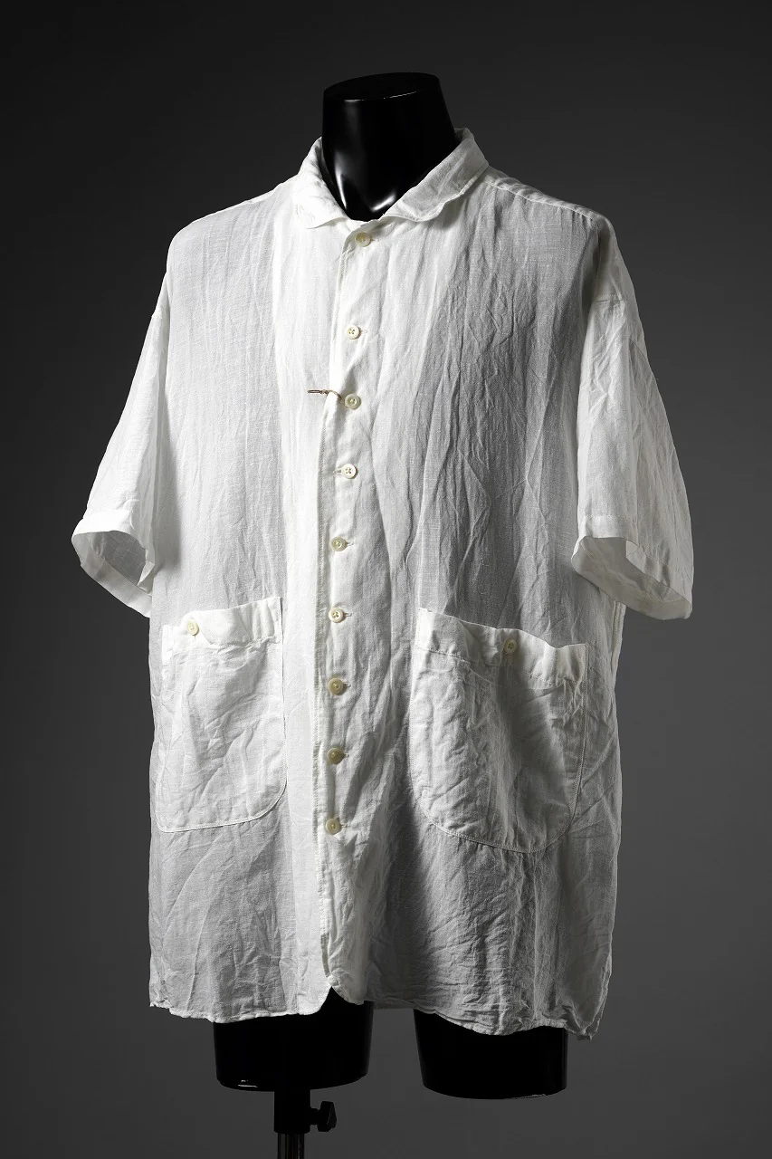 KLASICA "SH-052" BACK FLAP H/S SHIRTS with BIG POCKETS / TRANSLUCENT VINTAGE FACE WEAVE (WHITE) - Image 4