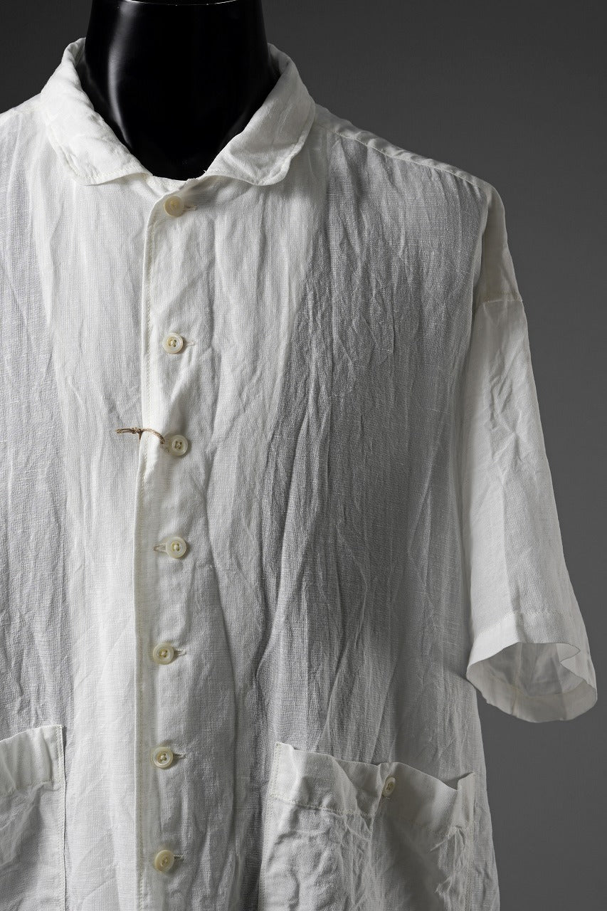 KLASICA "SH-052" BACK FLAP H/S SHIRTS with BIG POCKETS / TRANSLUCENT VINTAGE FACE WEAVE (WHITE) - Image 6