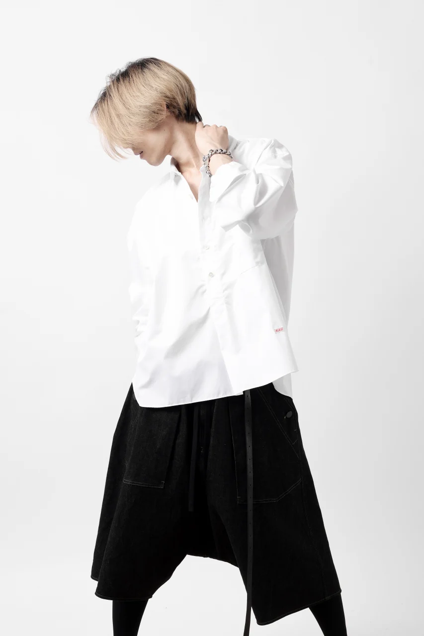 KLASICA SH-040 OVERSIZED SHORT PULLOVER SHIRT / THOMAS MASON'S 120/2 POPLIN (WHITE) - Image 3