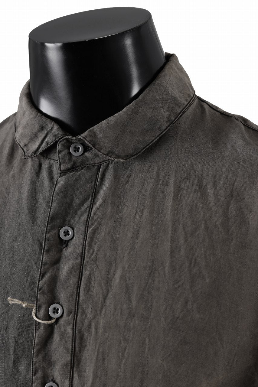 KLASICA SHORT COLLAR ROOMY SHIRTS / DRAPE & SMOOTH TEXTILE (BROWNY DYE STRIPE) - Image 10