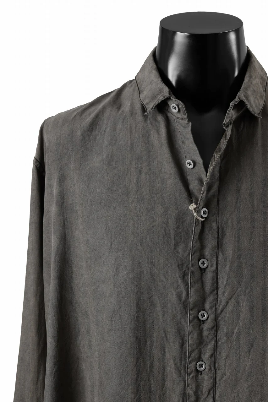 KLASICA SHORT COLLAR ROOMY SHIRTS / DRAPE & SMOOTH TEXTILE (BROWNY DYE STRIPE) - Image 11