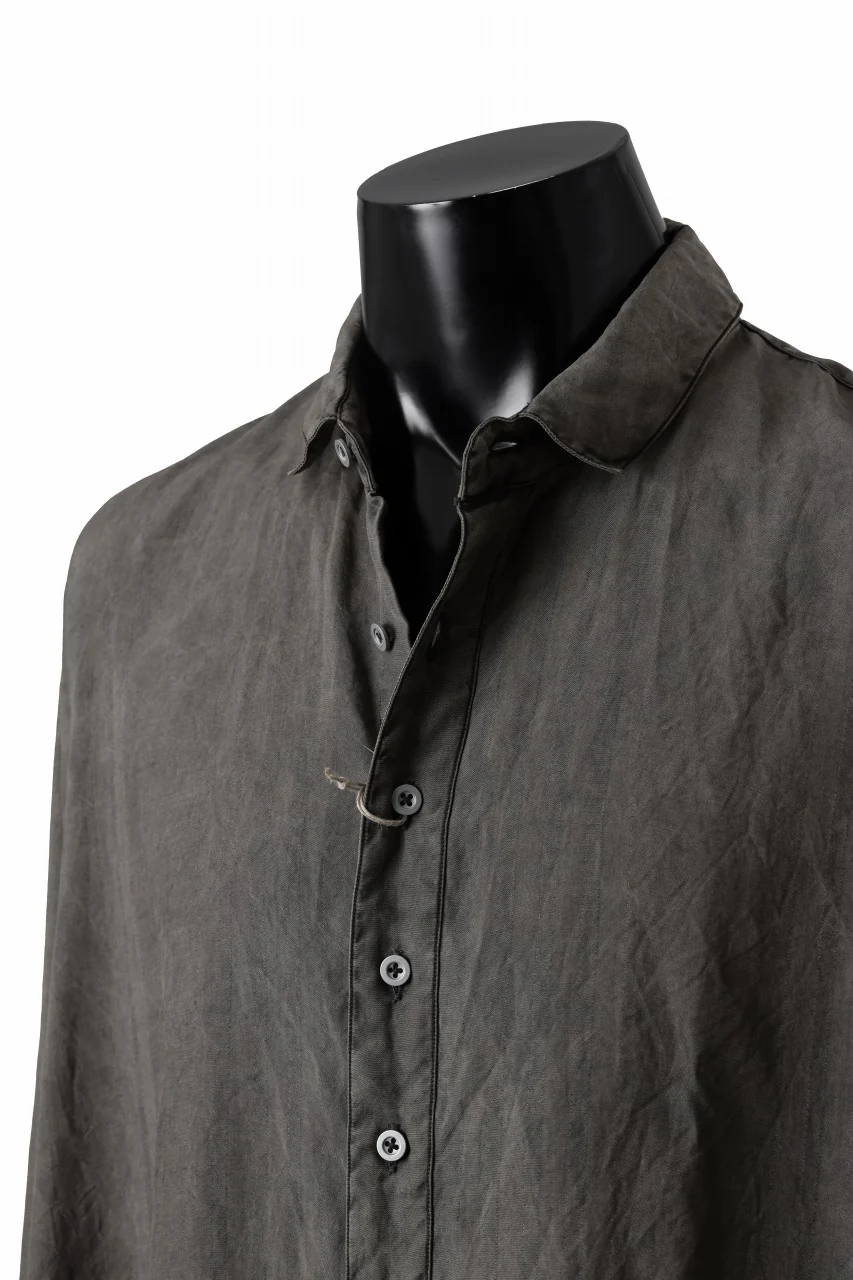 KLASICA SHORT COLLAR ROOMY SHIRTS / DRAPE & SMOOTH TEXTILE (BROWNY DYE STRIPE) - Image 12