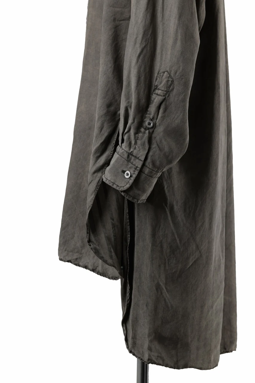 KLASICA SHORT COLLAR ROOMY SHIRTS / DRAPE & SMOOTH TEXTILE (BROWNY DYE STRIPE) - Image 13