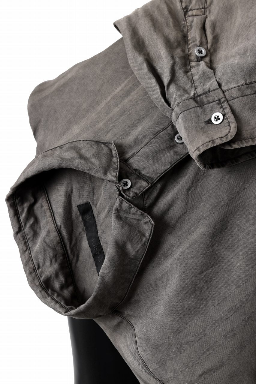 KLASICA SHORT COLLAR ROOMY SHIRTS / DRAPE & SMOOTH TEXTILE (BROWNY DYE STRIPE) - Image 16