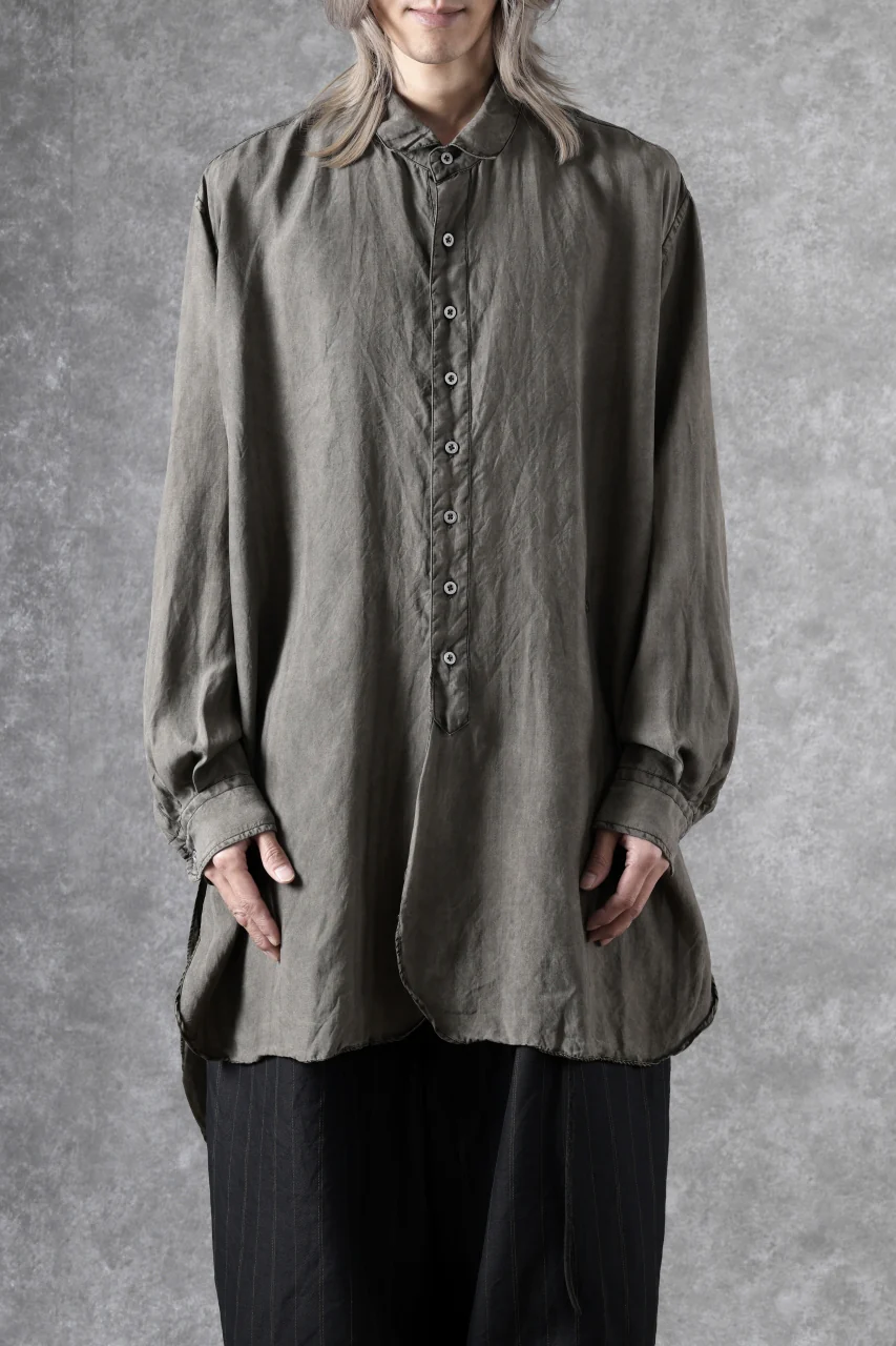 KLASICA SHORT COLLAR ROOMY SHIRTS / DRAPE & SMOOTH TEXTILE (BROWNY DYE STRIPE) - Image 17