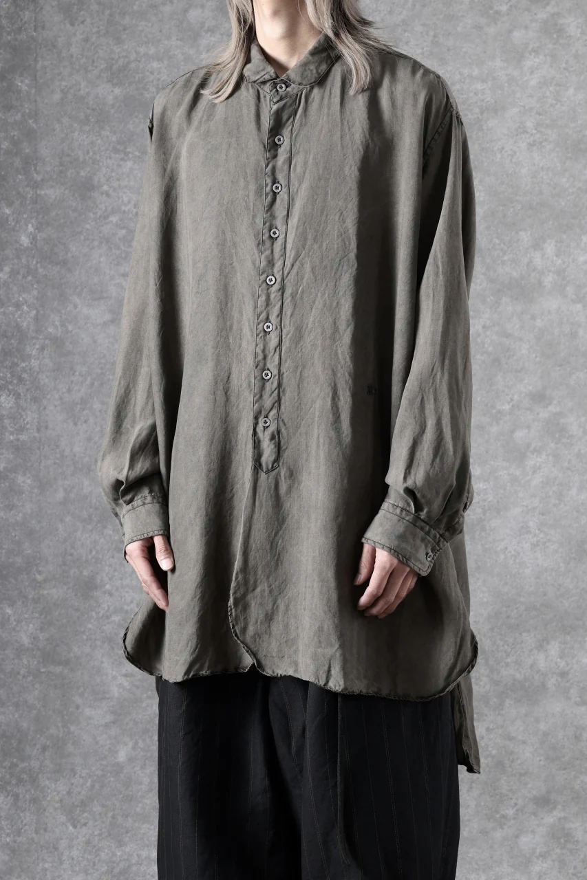 KLASICA SHORT COLLAR ROOMY SHIRTS / DRAPE & SMOOTH TEXTILE (BROWNY DYE STRIPE) - Image 18